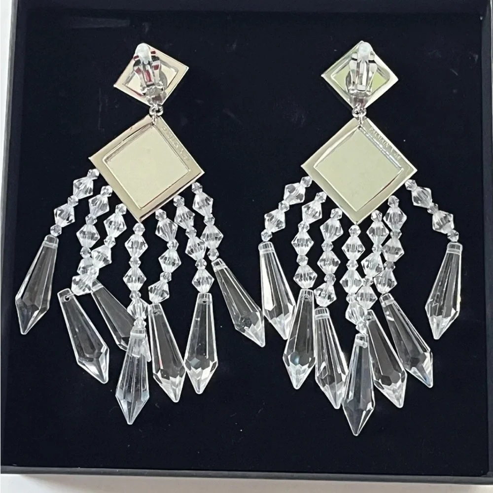 Balmain By H&M Chandelier clip on Earrings Crystal Embellishments new inbox - Picture 2 of 7